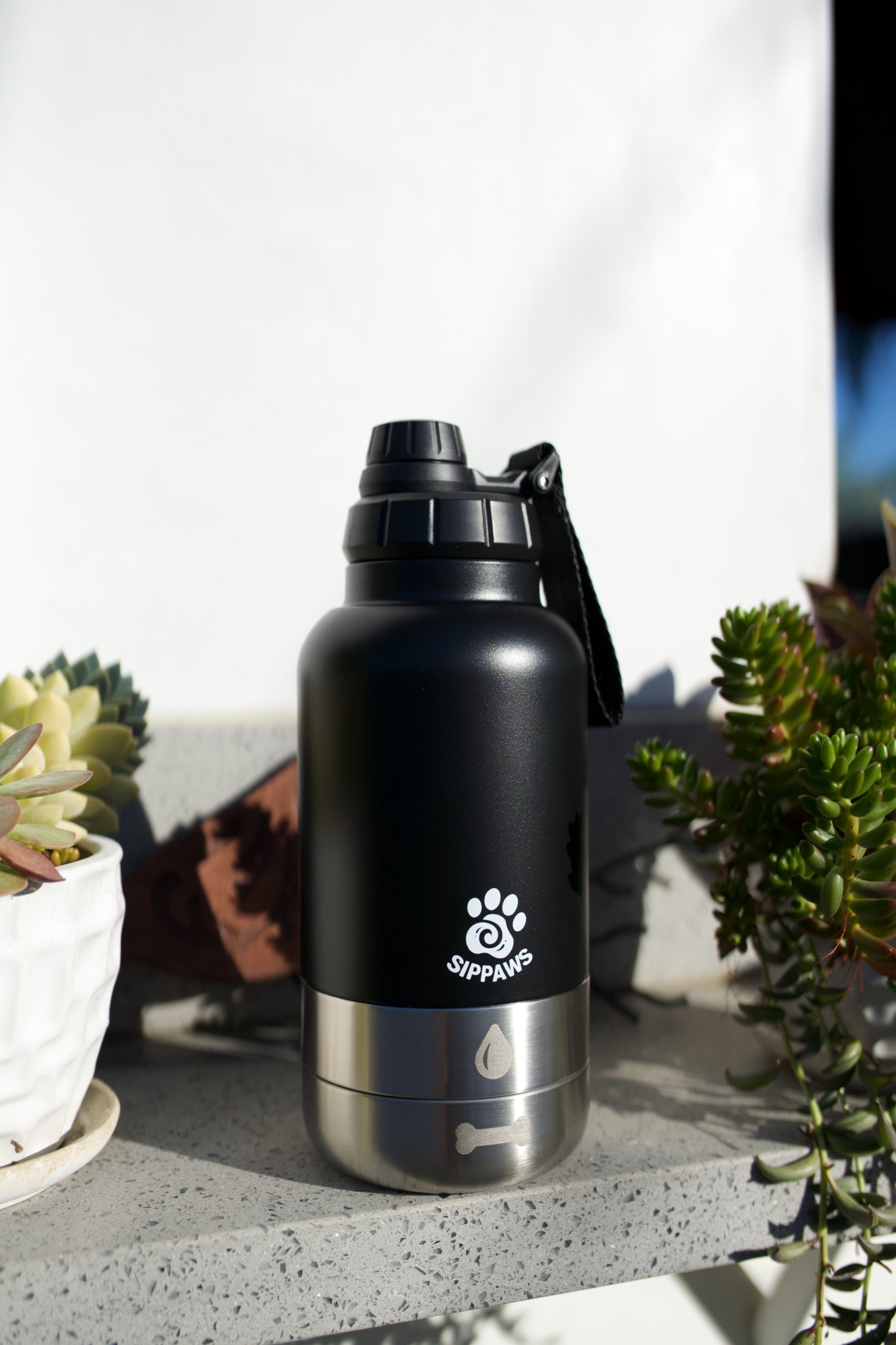 SIPPAWS™ Adventure-Ready Dog Water Bottle -  Satin Black / 32oz